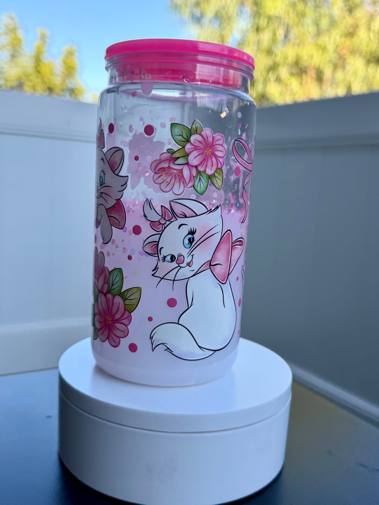 Pink bow kitty 16oz Snowglobe