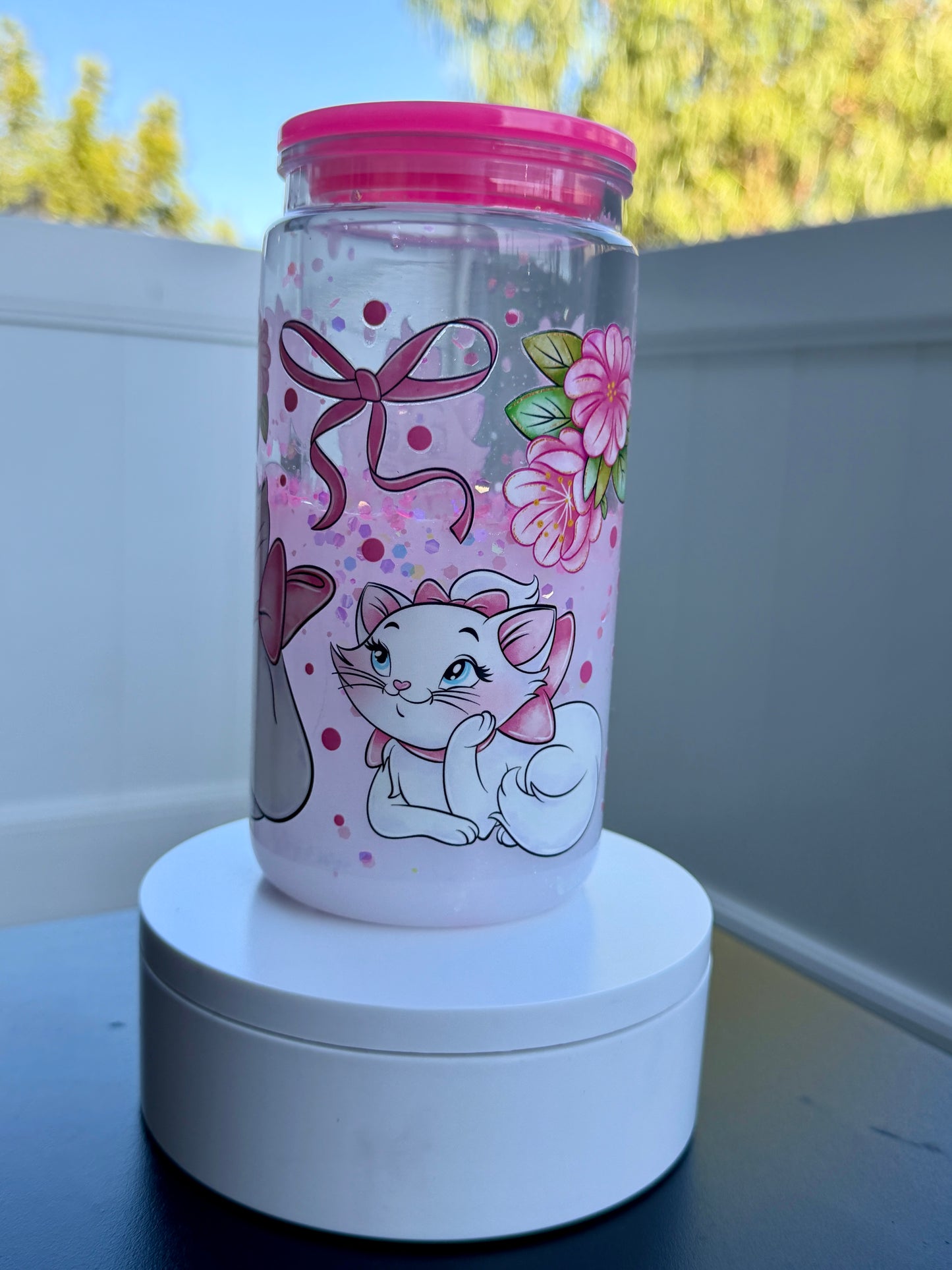 Pink bow kitty 16oz Snowglobe