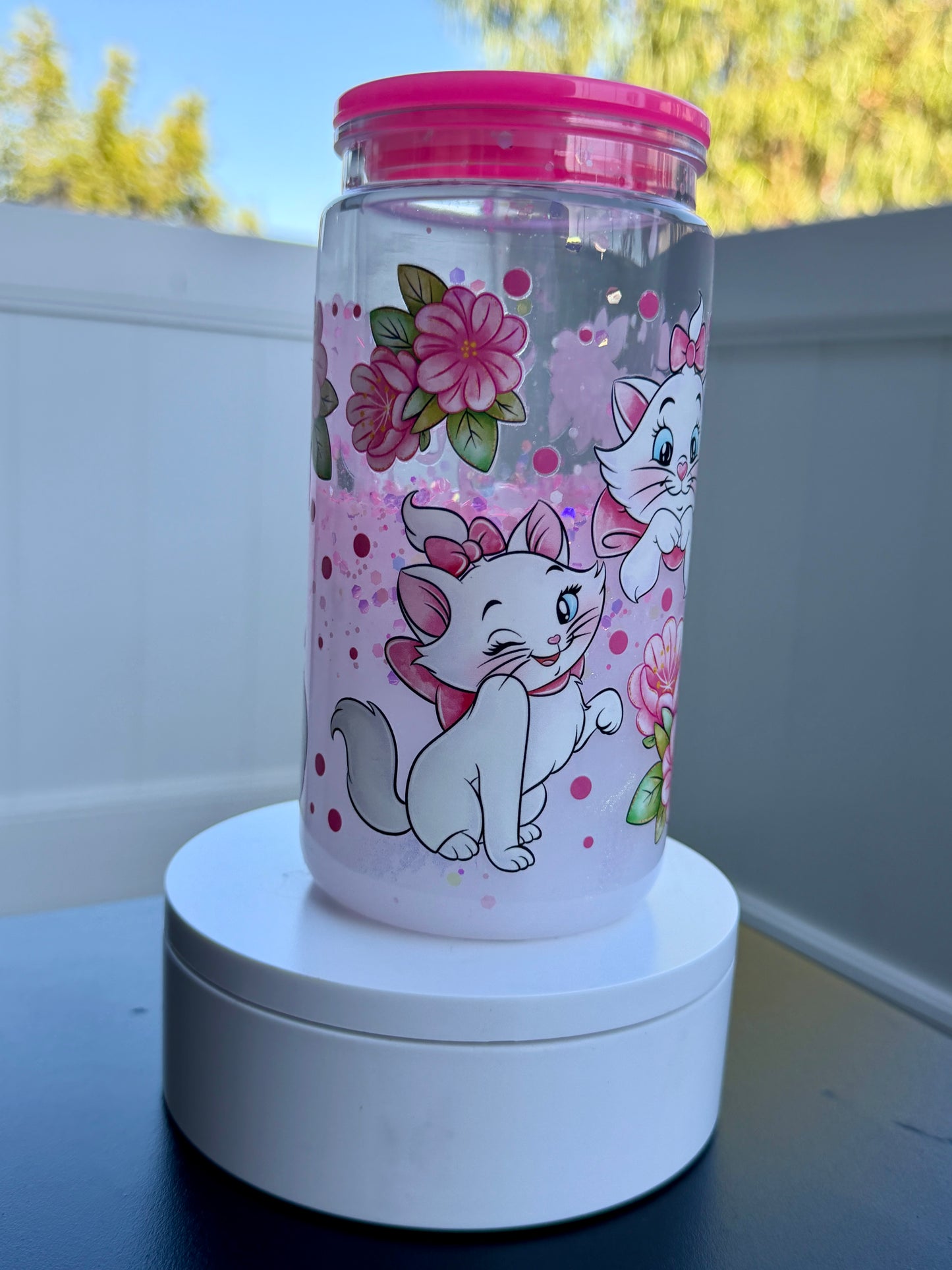 Pink bow kitty 16oz Snowglobe